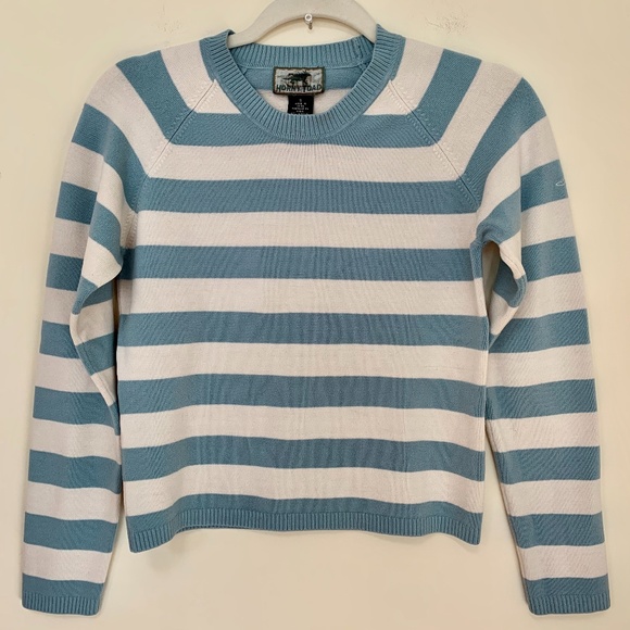 Horny Toad Light Blue Striped Cropped Sweater - Picture 1 of 6